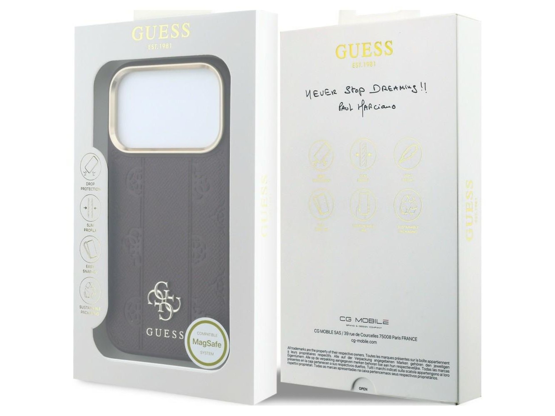 Capa Guess Stripe Peony 4G Logo MagSafe para iPhone 18 Pro / 17 Pro - Bordô