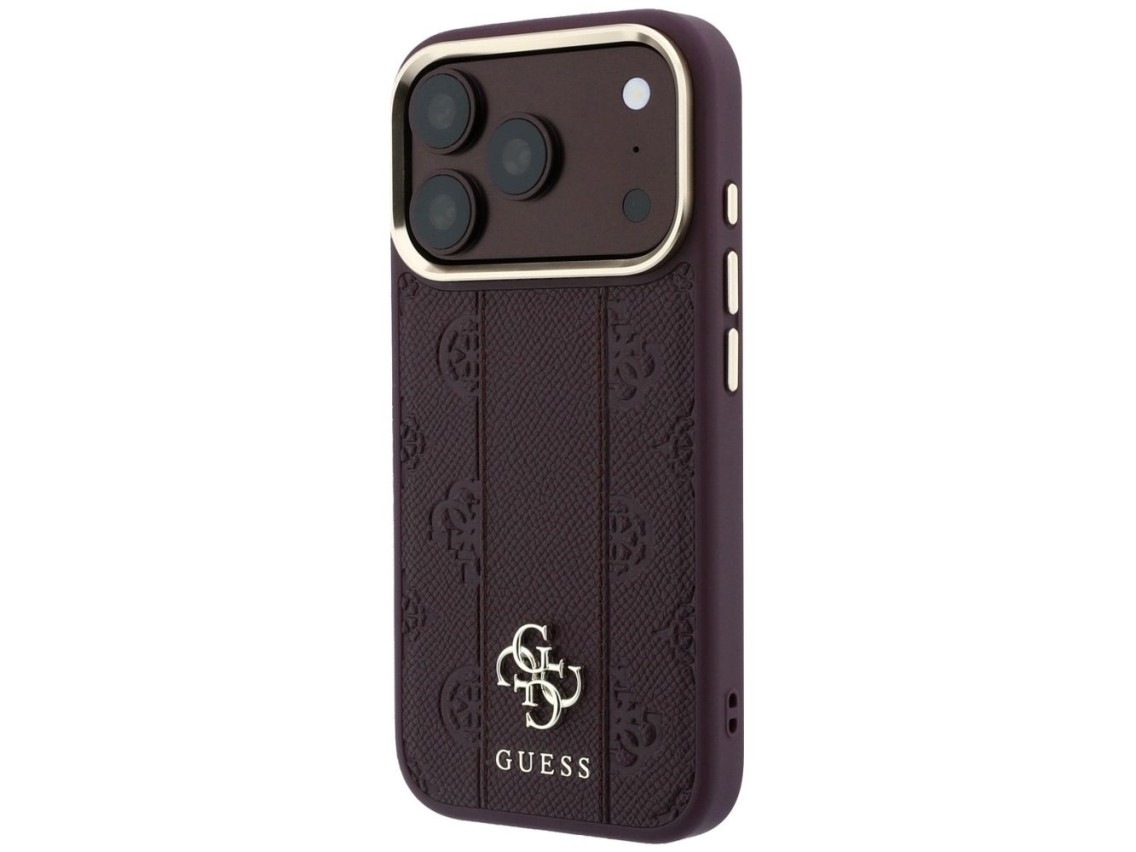 Capa Guess Stripe Peony 4G Logo MagSafe para iPhone 18 Pro / 17 Pro - Bordô