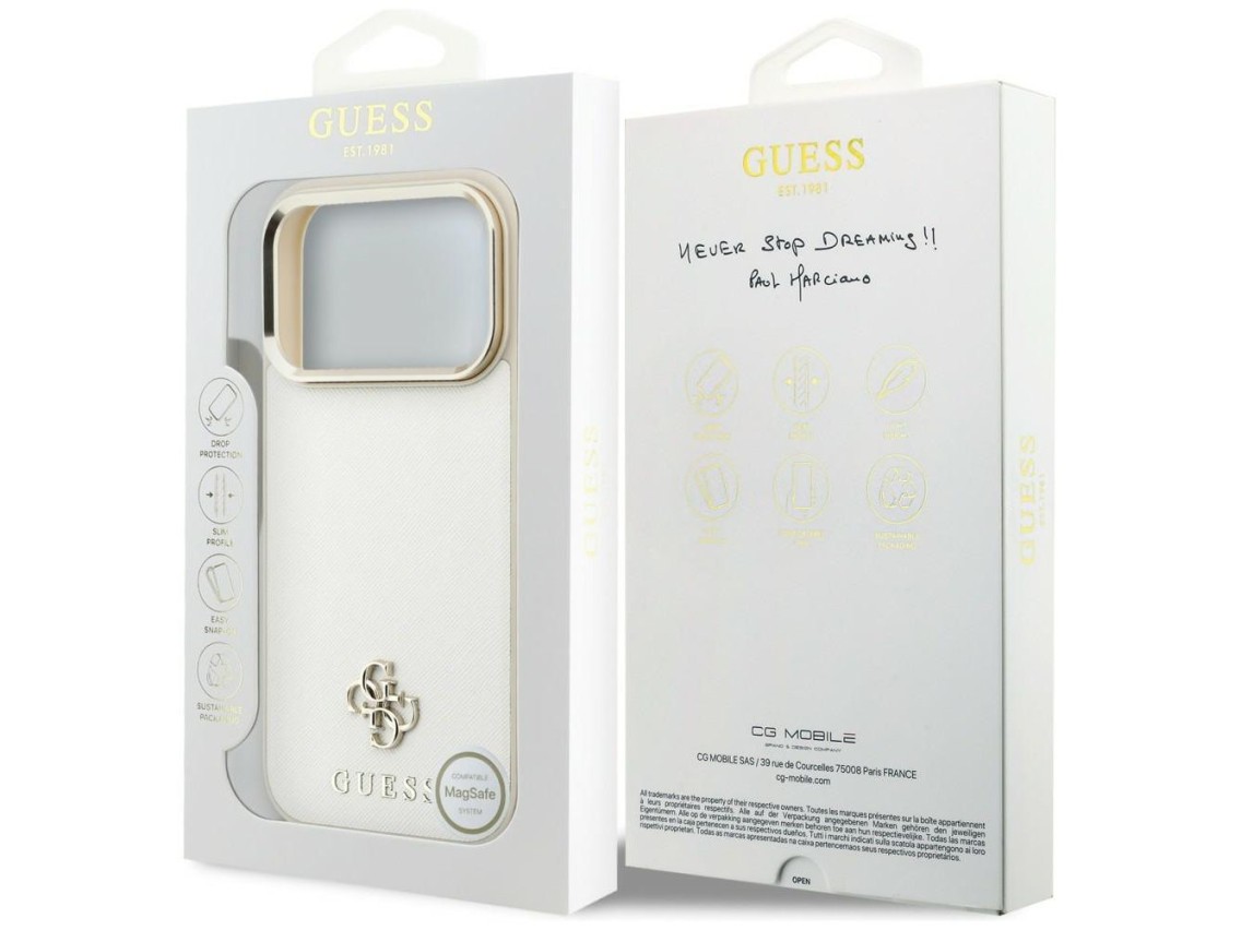 Funda Guess Saffiano Small 4G & Classic Logo MagSafe para iPhone 17 Pro Max / 18 Pro Max - beige
