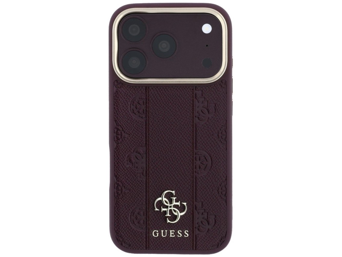 Capa Guess Stripe Peony 4G Logo MagSafe para iPhone 18 Pro / 17 Pro - Bordô