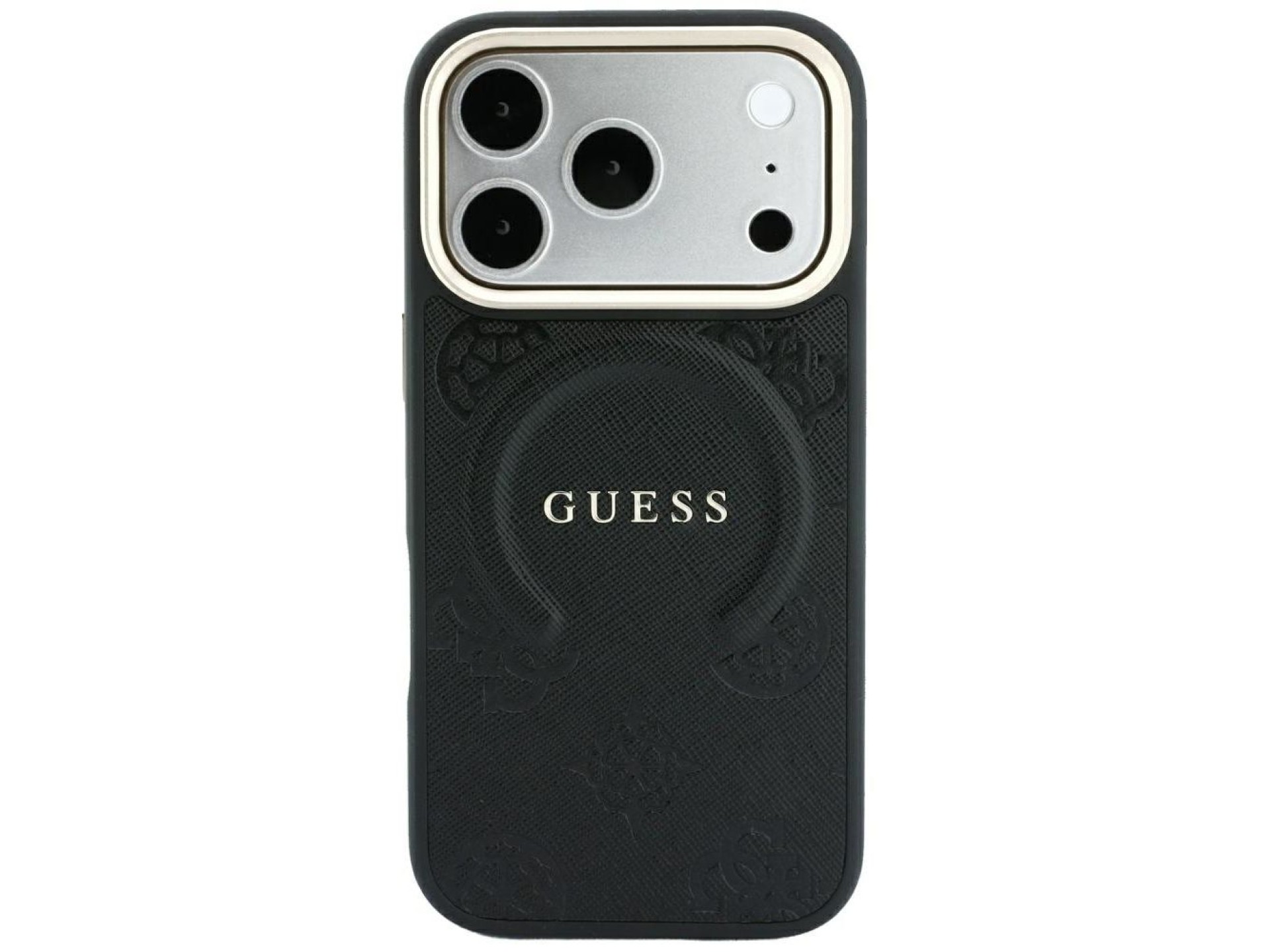 Capa Guess Saffiano Peony & Ring MagSafe para iPhone 17 Pro Max / 18 Pro Max - Preta