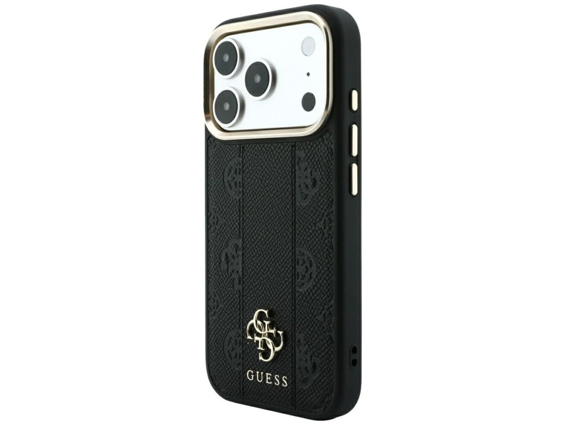 Capa Guess Stripe Peony 4G Logo MagSafe para iPhone 17 Pro Max / 18 Pro Max - Preta