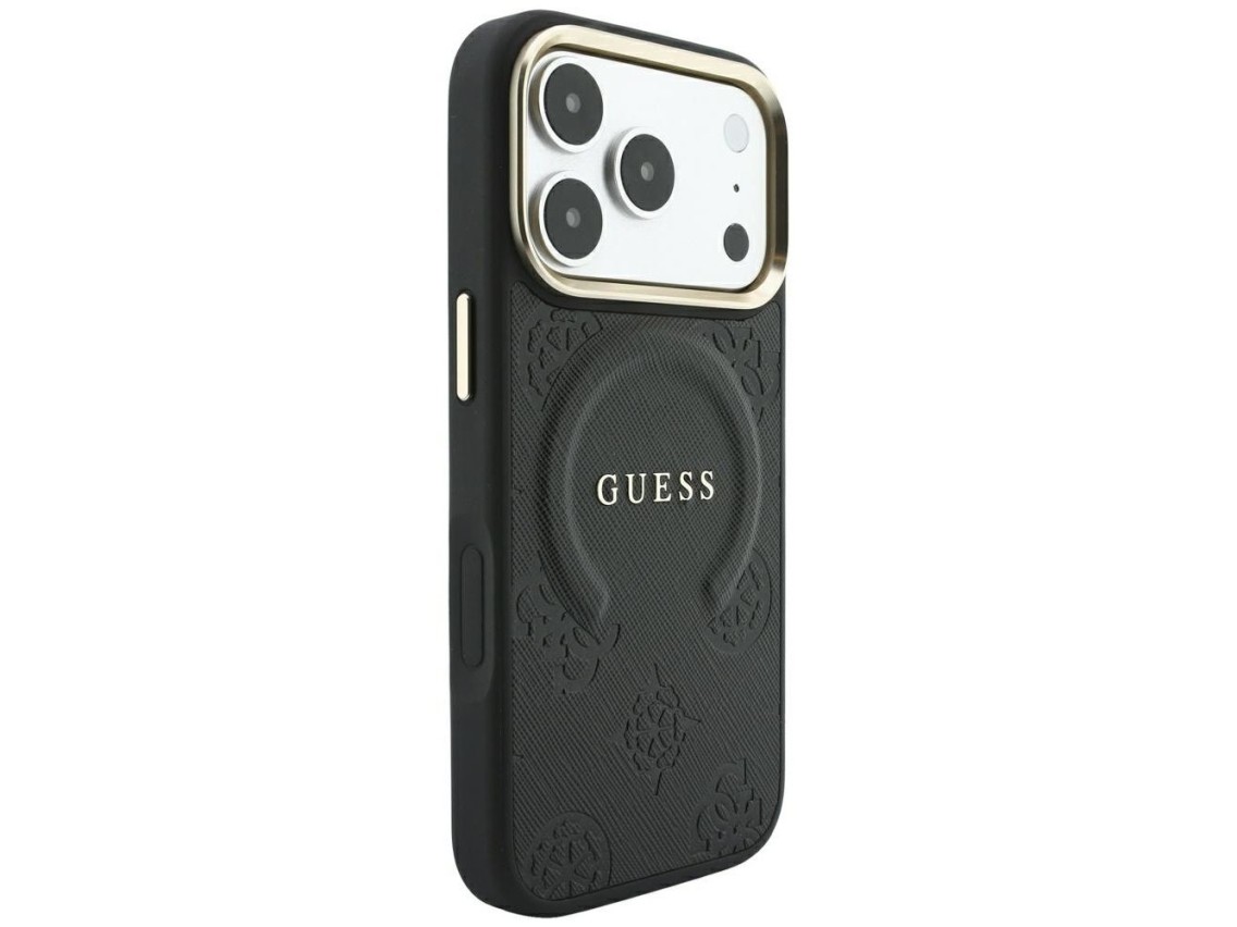 Capa Guess Saffiano Peony & Ring MagSafe para iPhone 17 Pro Max / 18 Pro Max - Preta