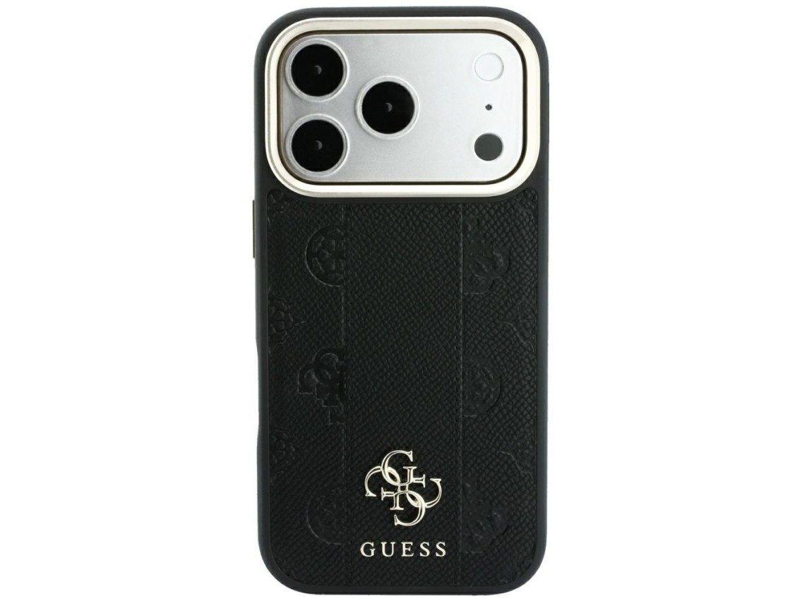 Capa Guess Stripe Peony 4G Logo MagSafe para iPhone 17 Pro Max / 18 Pro Max - Preta