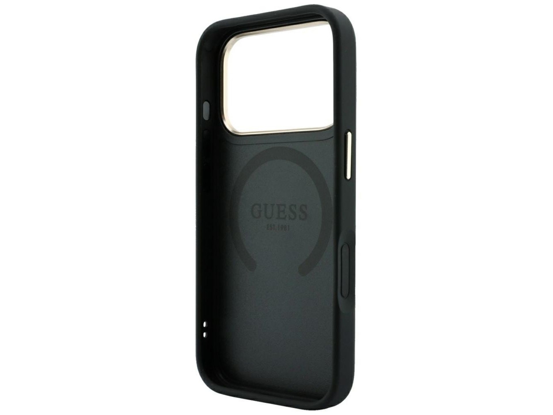 Capa Guess Saffiano Peony & Ring MagSafe para iPhone 17 Pro Max / 18 Pro Max - Preta