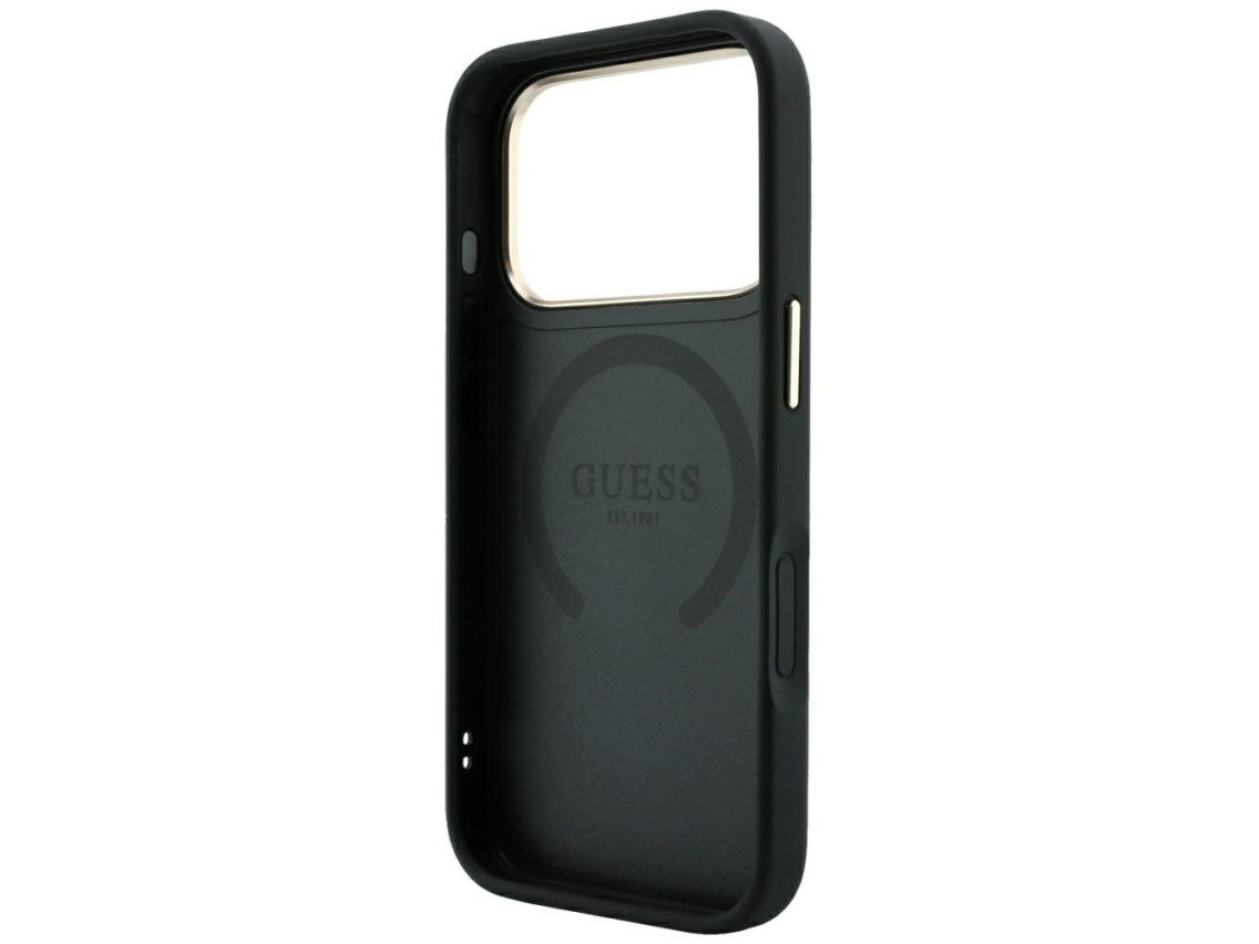 Capa Guess Saffiano Peony & Ring MagSafe para iPhone 17 Pro Max / 18 Pro Max - Preta