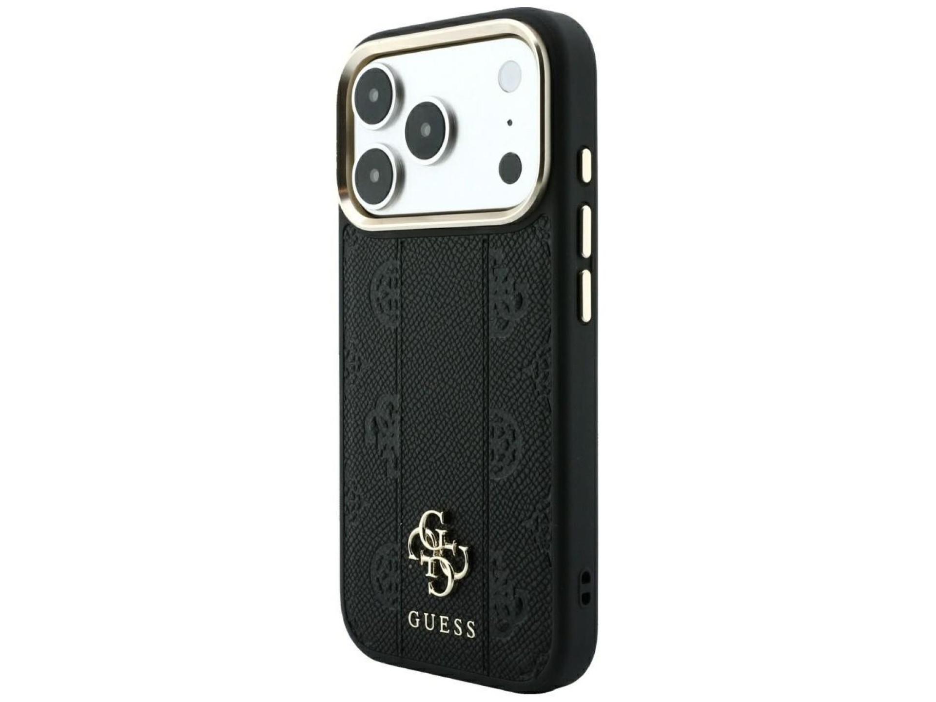 Capa Guess Stripe Peony 4G Logo MagSafe para iPhone 17 Pro / 18 Pro - Preta