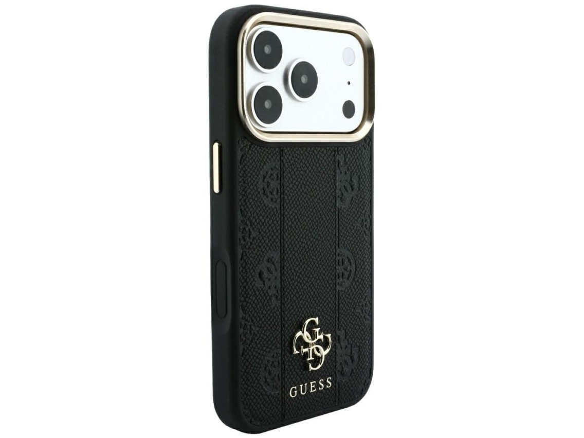 Capa Guess Stripe Peony 4G Logo MagSafe para iPhone 17 Pro / 18 Pro - Preta