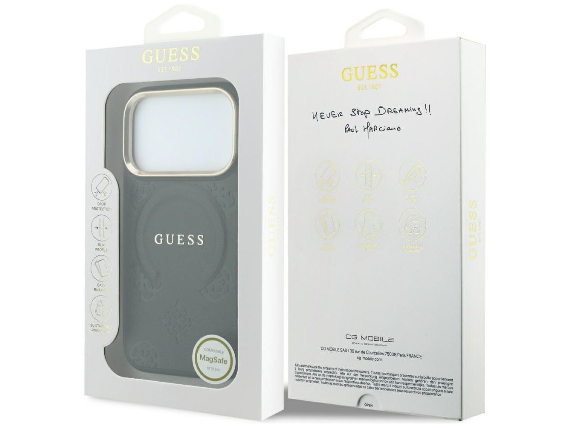 Capa Guess Saffiano Peony & Ring MagSafe para iPhone 17 Pro Max / 18 Pro Max - Preta