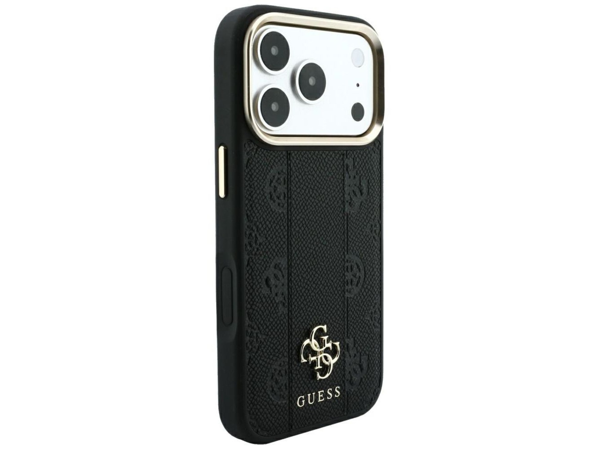 Capa Guess Stripe Peony 4G Logo MagSafe para iPhone 17 Pro / 18 Pro - Preta