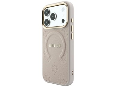 Capa Guess Saffiano Peony & Ring MagSafe para iPhone 17 Pro Max / 18 Pro Max - Rosa