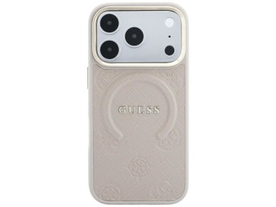 Capa Guess Saffiano Peony & Ring MagSafe para iPhone 17 Pro Max / 18 Pro Max - Rosa