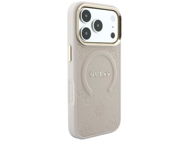 Capa Guess Saffiano Peony & Ring MagSafe para iPhone 17 Pro Max / 18 Pro Max - Rosa