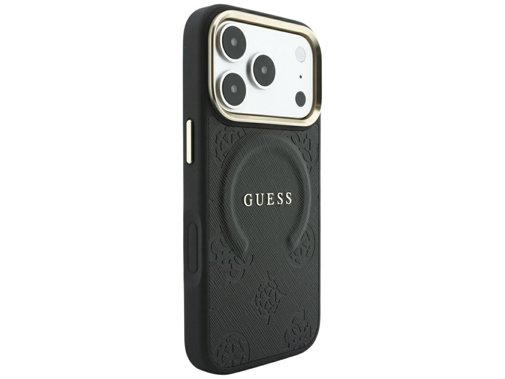Capa Guess Saffiano Peony & Ring MagSafe para iPhone 17 Pro Max / 18 Pro Max - Preta