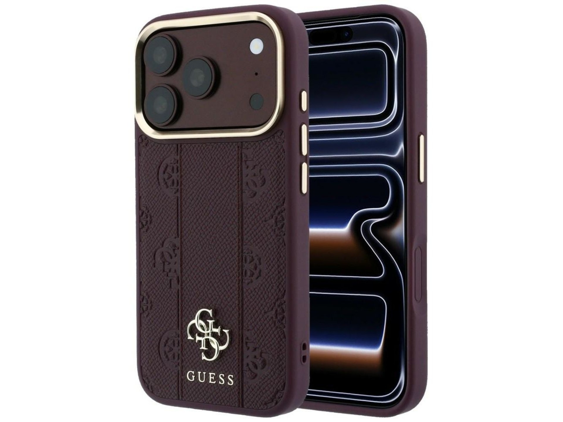 Capa Guess Stripe Peony 4G Logo MagSafe para iPhone 18 Pro / 17 Pro - Bordô