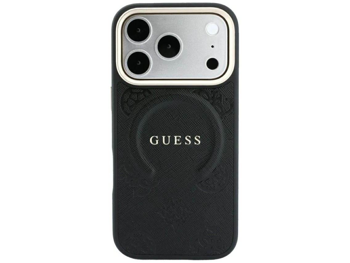Capa Guess Saffiano Peony & Ring MagSafe para iPhone 17 Pro Max / 18 Pro Max - Preta