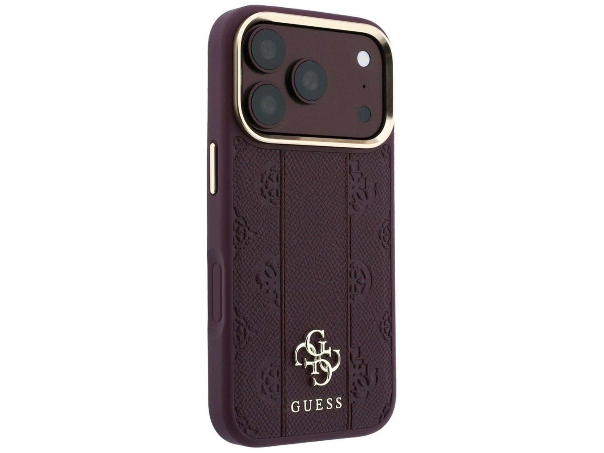 Capa Guess Stripe Peony 4G Logo MagSafe para iPhone 18 Pro / 17 Pro - Bordô