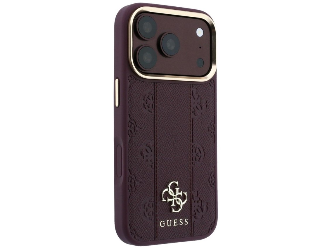 Capa Guess Stripe Peony 4G Logo MagSafe para iPhone 18 Pro / 17 Pro - Bordô