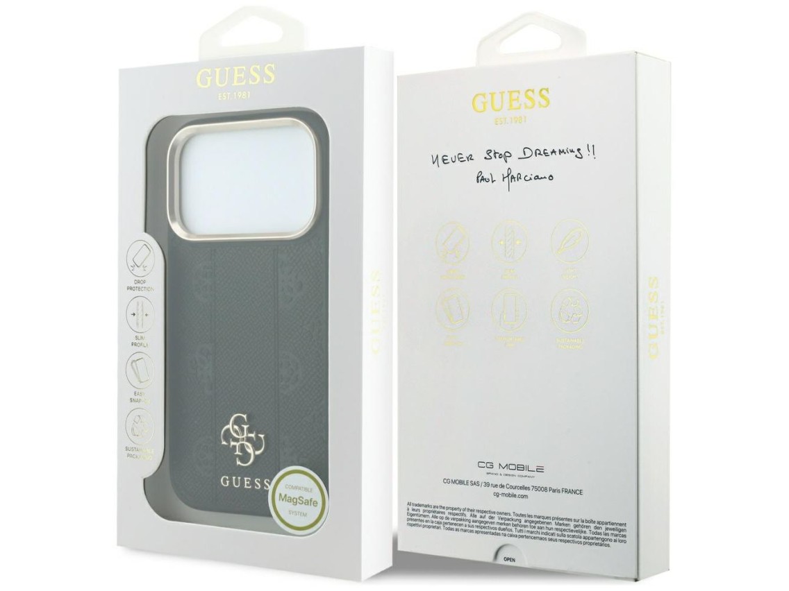 Capa Guess Stripe Peony 4G Logo MagSafe para iPhone 17 Pro Max / 18 Pro Max - Preta