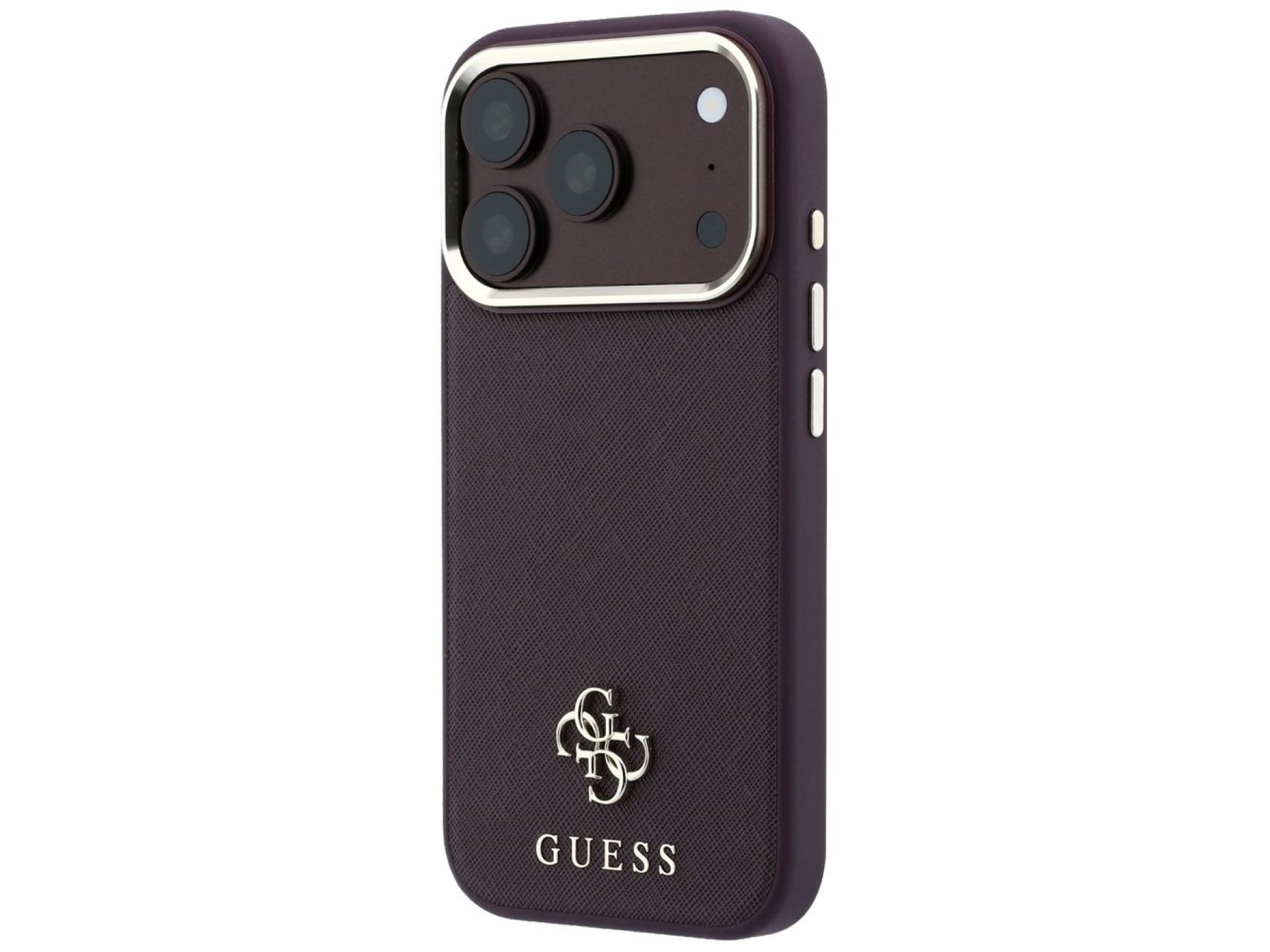 Funda Guess Saffiano Small 4G y Classic Logo MagSafe para iPhone 18 Pro / 17 Pro - Borgoña
