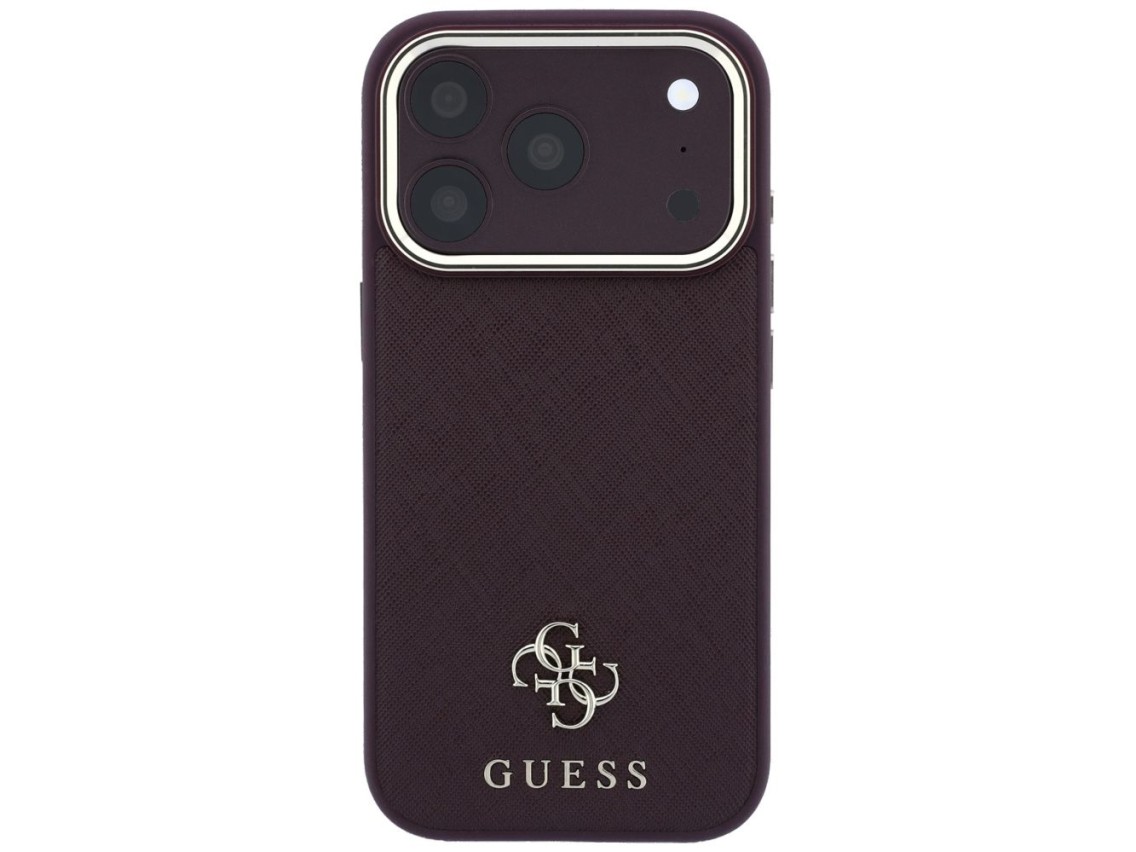 Funda Guess Saffiano Small 4G y Classic Logo MagSafe para iPhone 18 Pro / 17 Pro - Borgoña