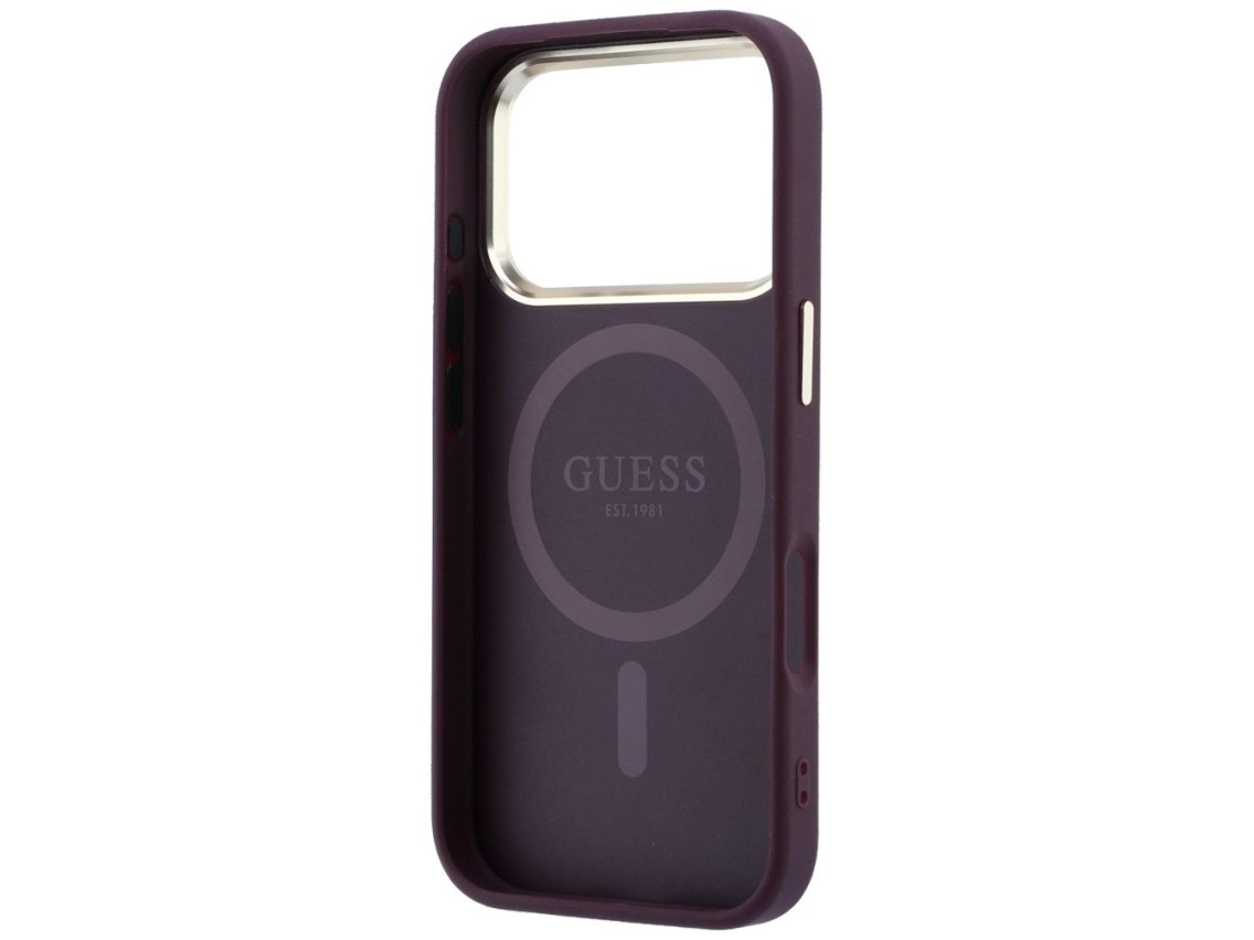 Funda Guess Saffiano Small 4G y Classic Logo MagSafe para iPhone 18 Pro / 17 Pro - Borgoña
