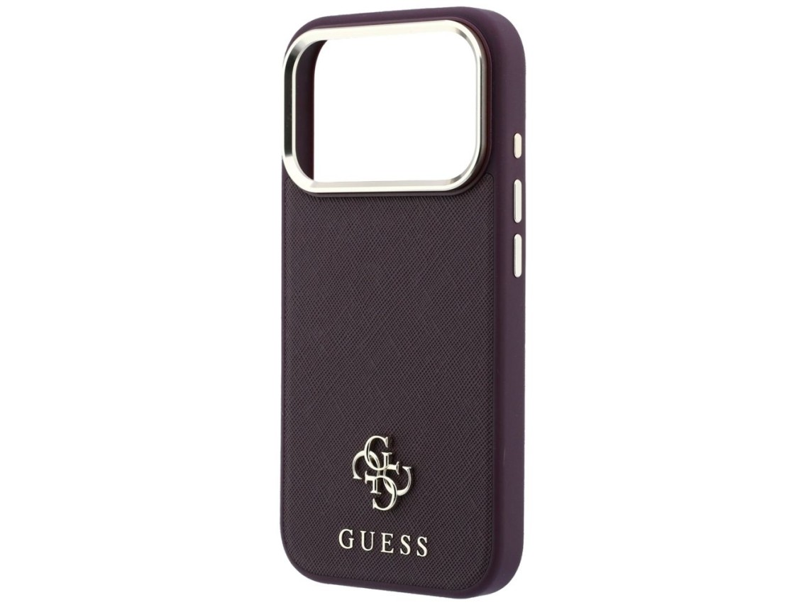 Funda Guess Saffiano Small 4G y Classic Logo MagSafe para iPhone 18 Pro / 17 Pro - Borgoña