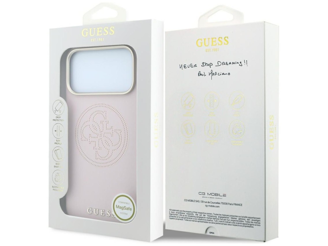 Funda Guess perforada con logo dorado 4G y MagSafe para iPhone 17 Pro Max / 18 Pro Max - Rosa