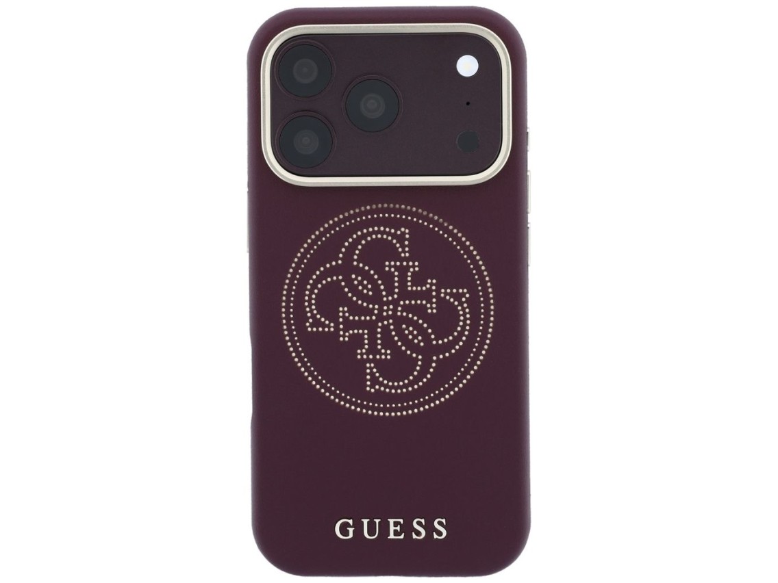 Capa Guess Perfurada 4G com Logo Dourado e MagSafe para iPhone 18 Pro / 17 Pro - Bordô