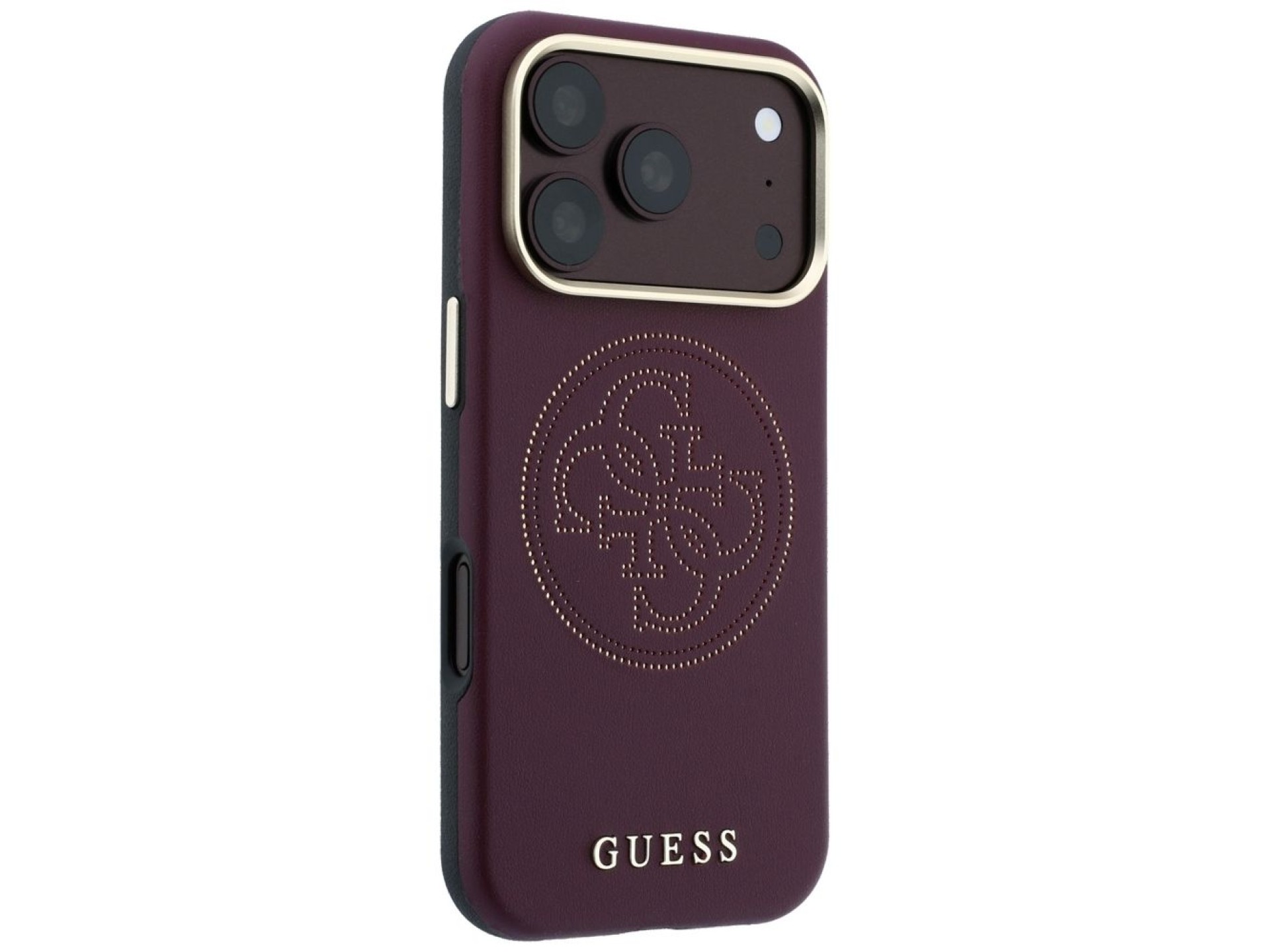 Capa Guess Perfurada 4G com Logo Dourado e MagSafe para iPhone 18 Pro / 17 Pro - Bordô