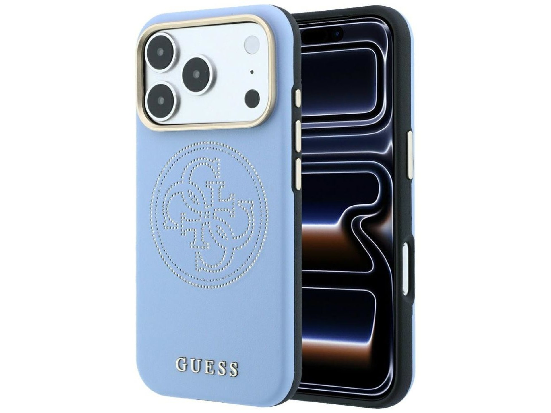 Capa Guess Perfurada 4G com Logo Dourado e MagSafe para iPhone 18 Pro Max / 17 Pro Max - Azul Claro