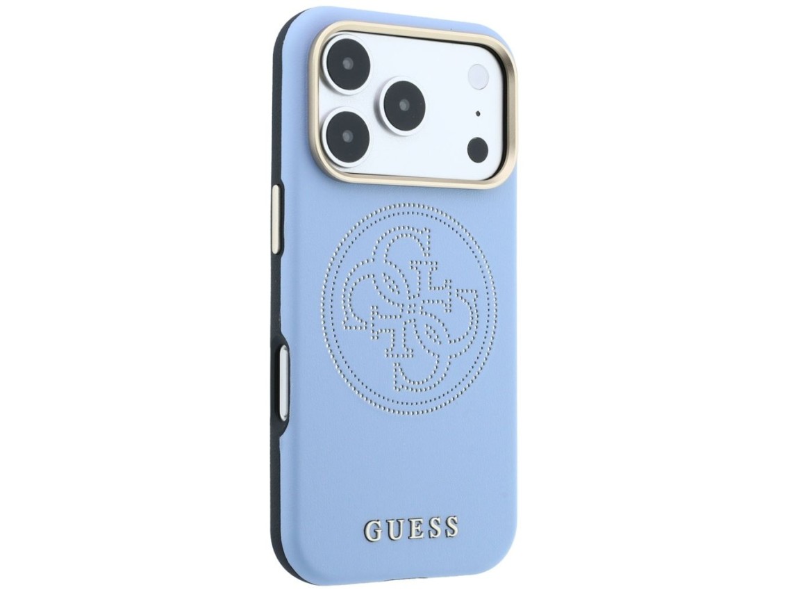 Capa Guess Perfurada 4G com Logo Dourado e MagSafe para iPhone 18 Pro Max / 17 Pro Max - Azul Claro