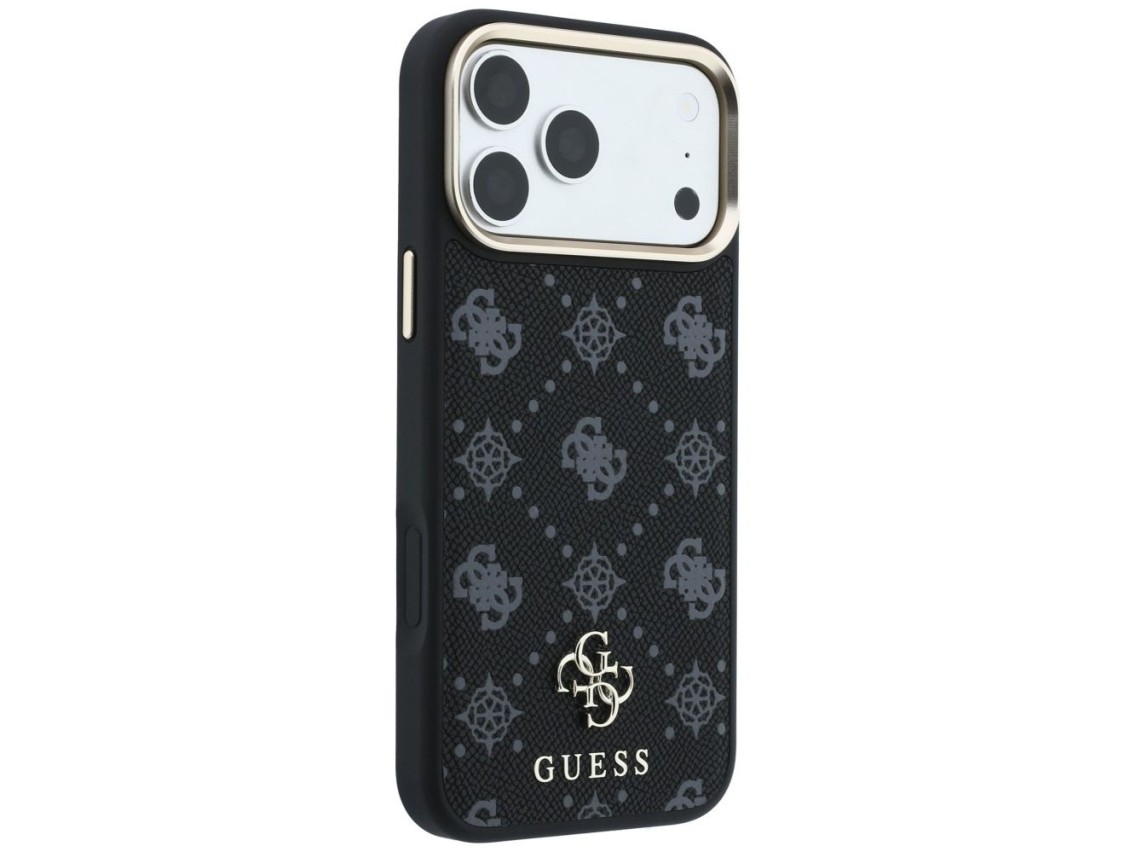 Capa Guess Peony 4G com logo pequeno e MagSafe para iPhone 17 Pro Max / 18 Pro Max - Preta