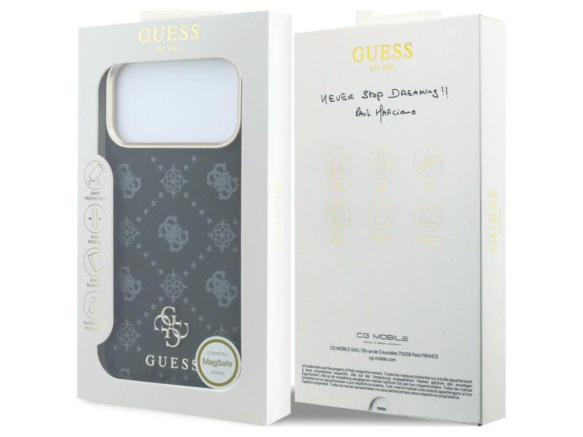 Capa Guess Peony 4G com logo pequeno e MagSafe para iPhone 17 Pro Max / 18 Pro Max - Preta