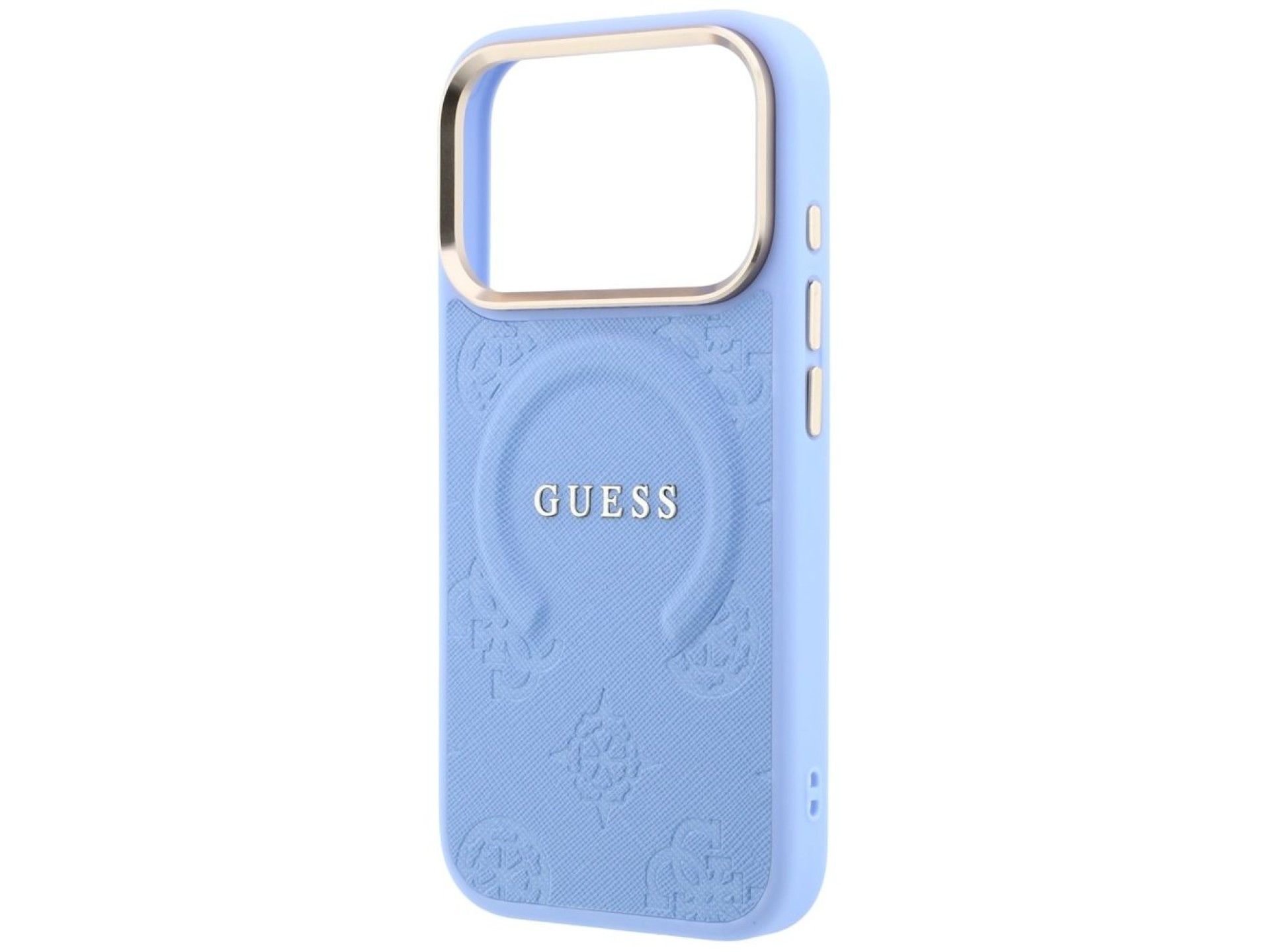 Capa Guess Saffiano Peony & Ring MagSafe para iPhone 17 Pro / 18 Pro - azul claro