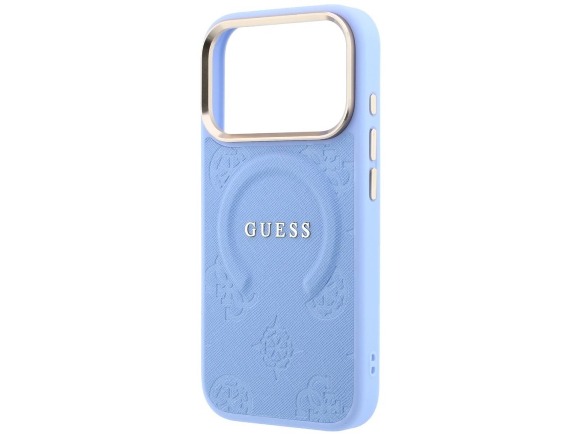 Capa Guess Saffiano Peony & Ring MagSafe para iPhone 17 Pro / 18 Pro - azul claro