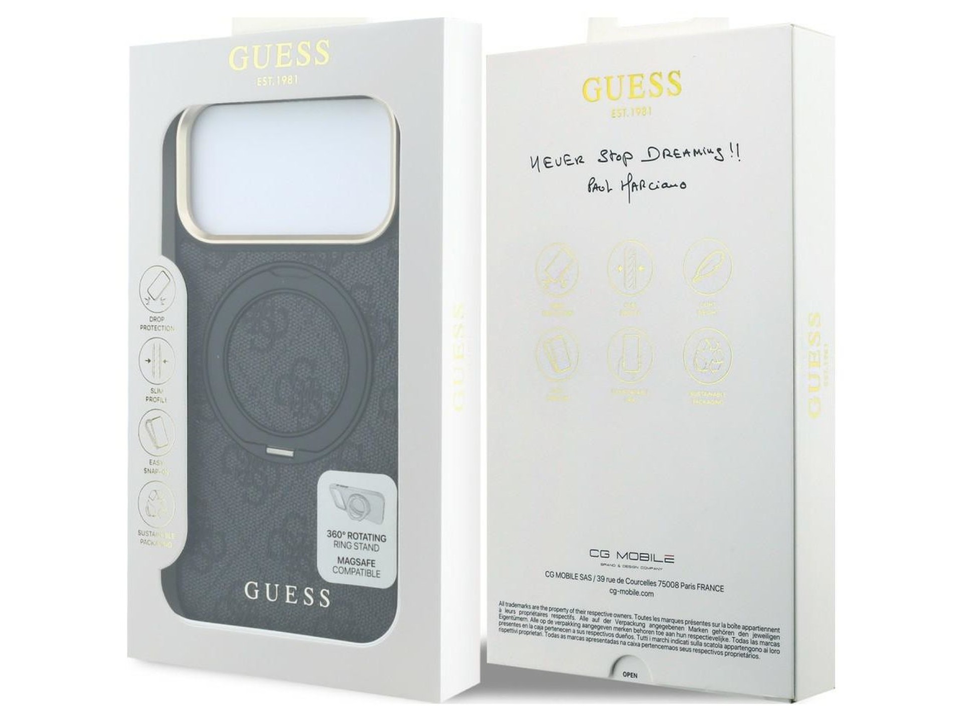 Capa Guess Ring Stand 360 4G Classic Logo MagSafe para iPhone 17 Pro / 18 Pro - Preta
