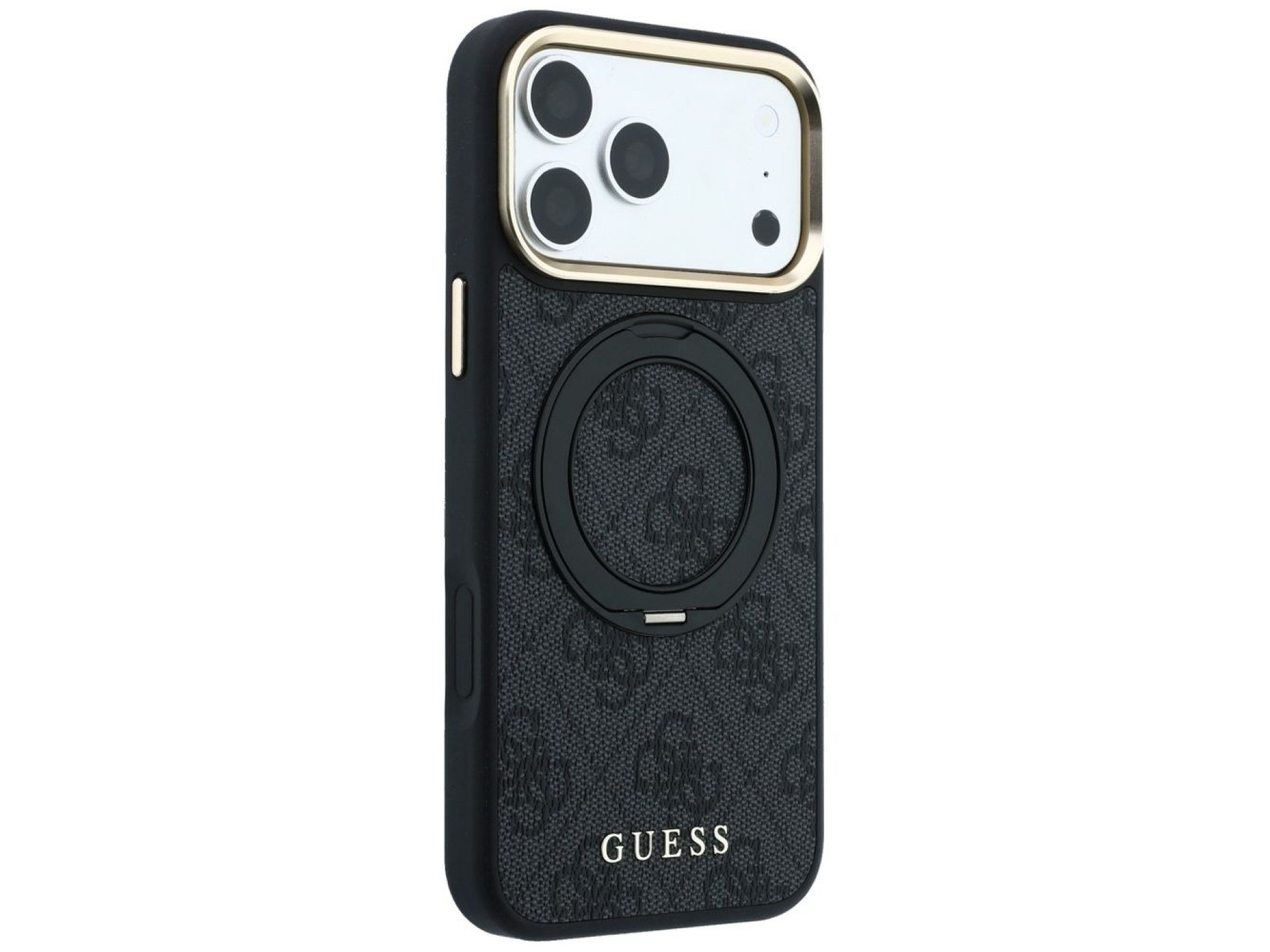 Capa Guess Ring Stand 360 4G Classic Logo MagSafe para iPhone 17 Pro Max / 18 Pro Max - Preta