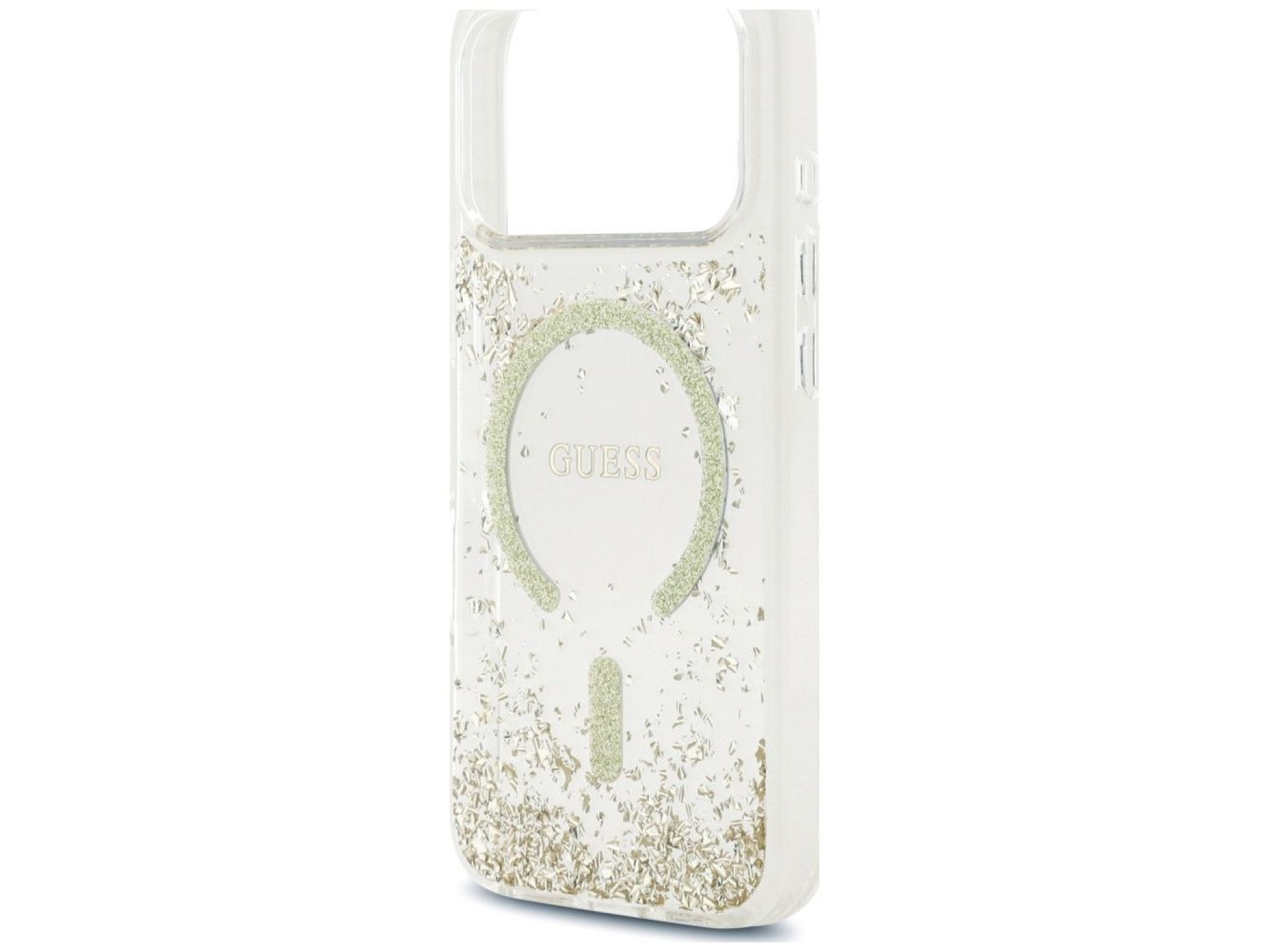 Capa MagSafe Guess com base em resina e glitter para iPhone 18 Pro / 17 Pro - Dourada