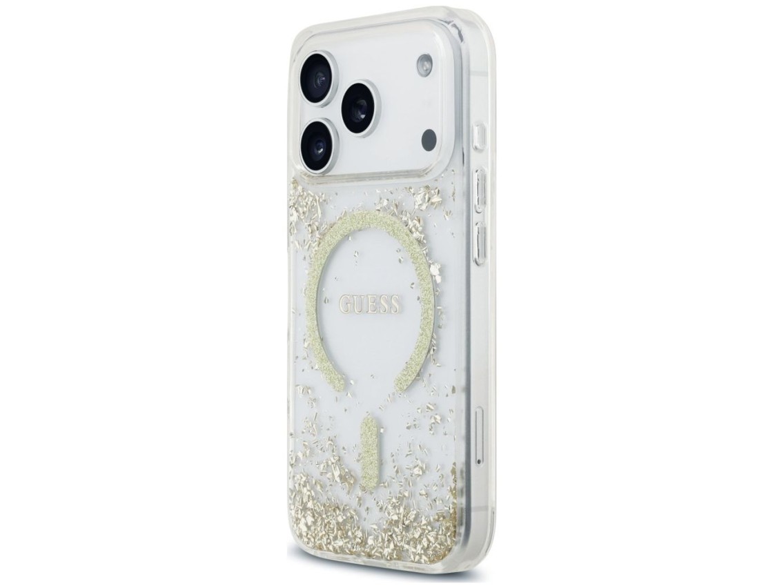 Capa MagSafe Guess com base em resina e glitter para iPhone 18 Pro / 17 Pro - Dourada