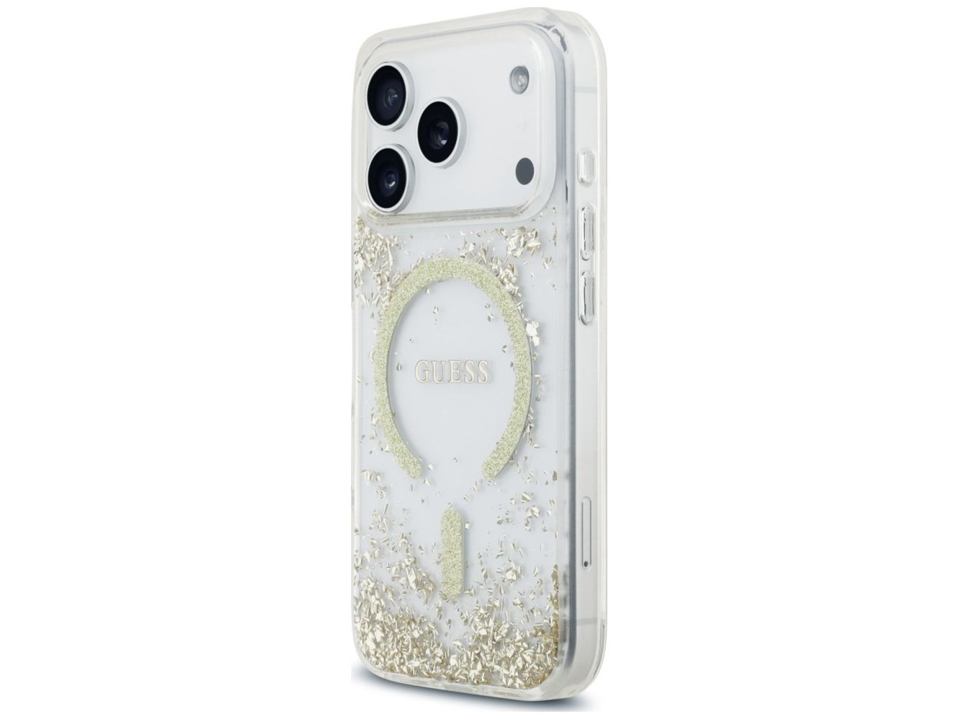 Capa MagSafe Guess com base em resina e glitter para iPhone 18 Pro / 17 Pro - Dourada