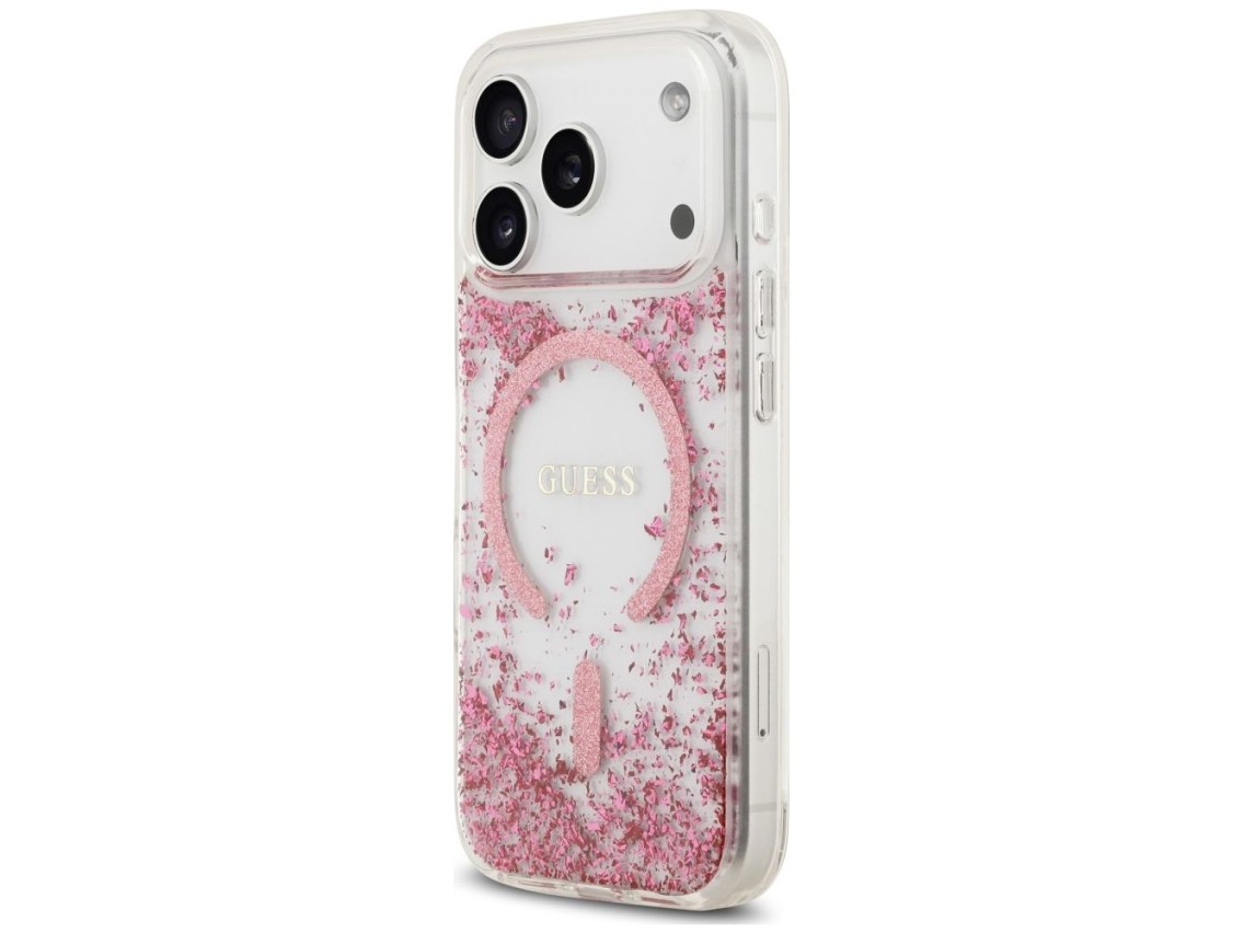 Capa MagSafe Guess com base em resina e glitter para iPhone 18 Pro Max / 17 Pro Max - Rosa