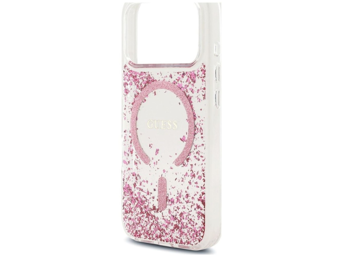 Capa MagSafe Guess com base em resina e glitter para iPhone 18 Pro Max / 17 Pro Max - Rosa