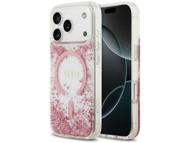 Capa MagSafe Guess com base em resina e glitter para iPhone 18 Pro Max / 17 Pro Max - Rosa