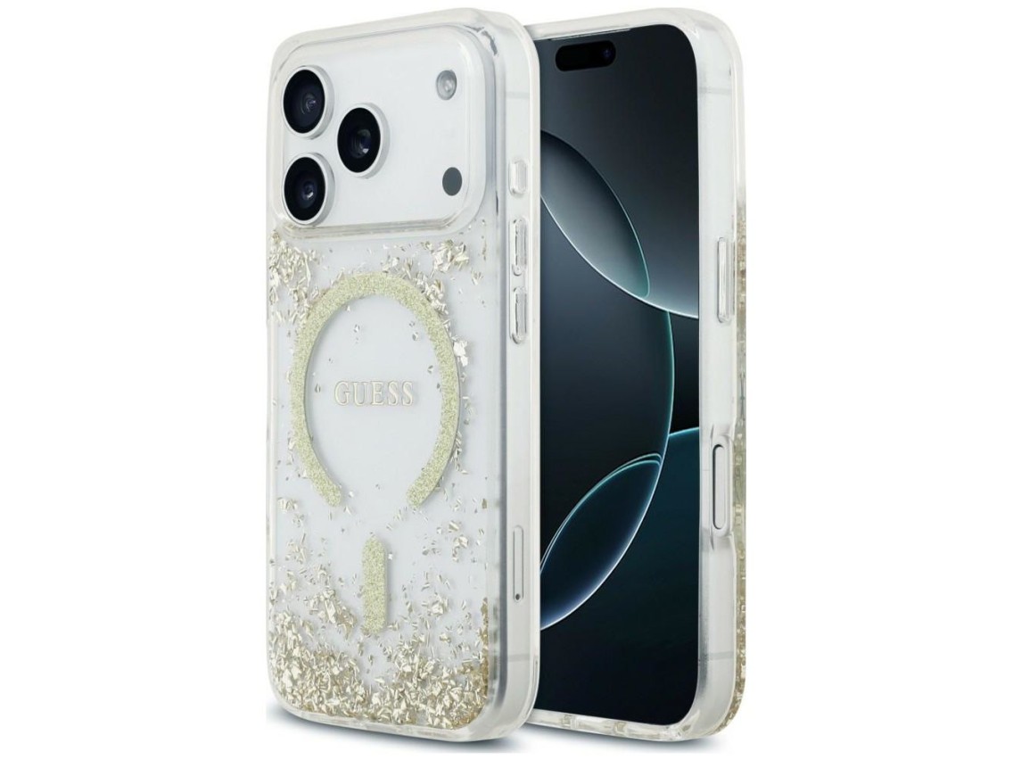 Capa MagSafe Guess com base em resina e glitter para iPhone 18 Pro / 17 Pro - Dourada