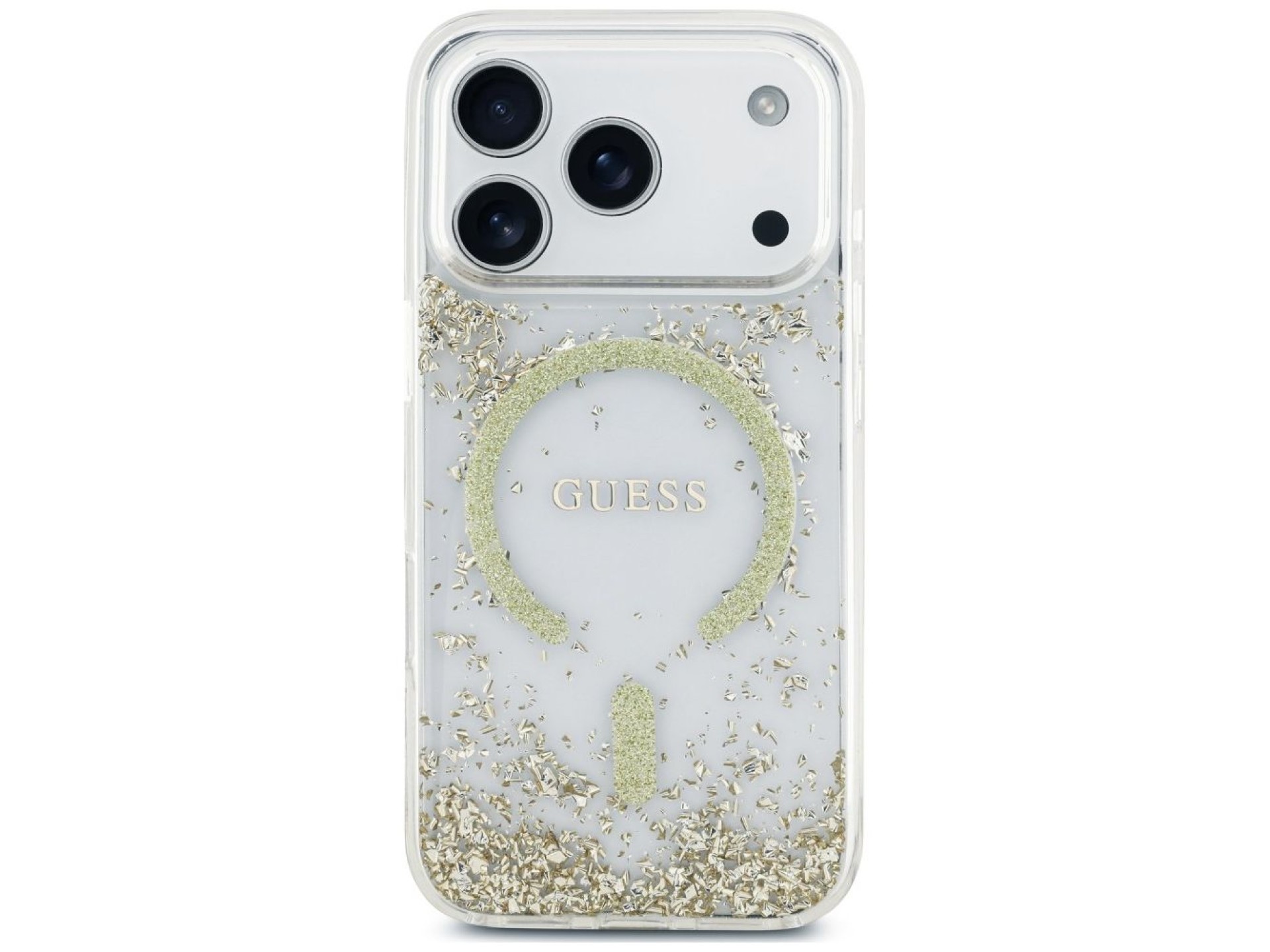 Capa MagSafe Guess com base em resina e glitter para iPhone 18 Pro / 17 Pro - Dourada