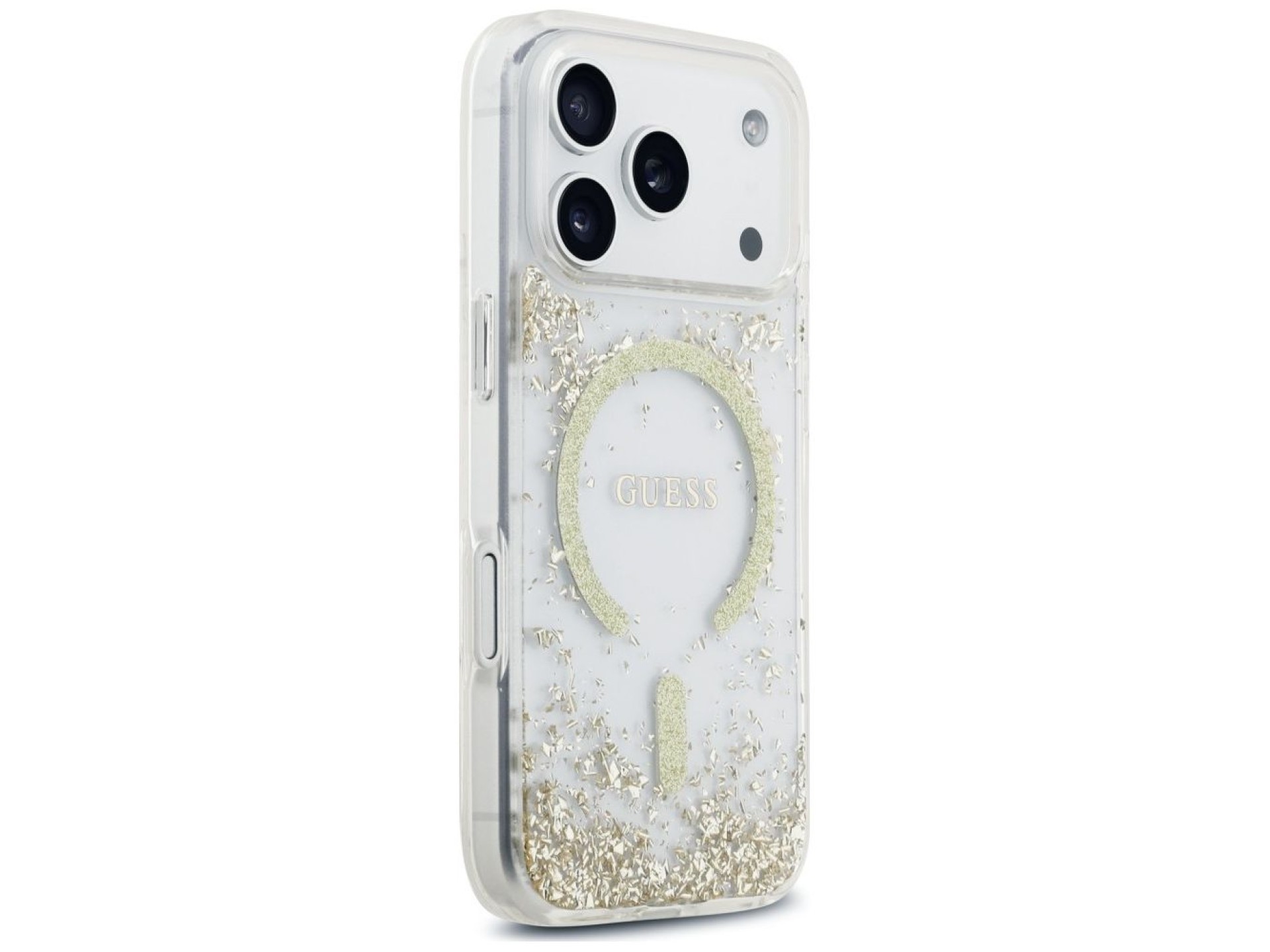 Capa MagSafe Guess com base em resina e glitter para iPhone 18 Pro / 17 Pro - Dourada