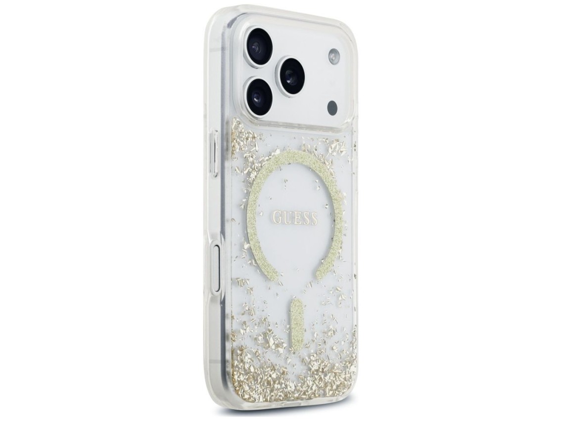 Capa MagSafe Guess com base em resina e glitter para iPhone 18 Pro / 17 Pro - Dourada