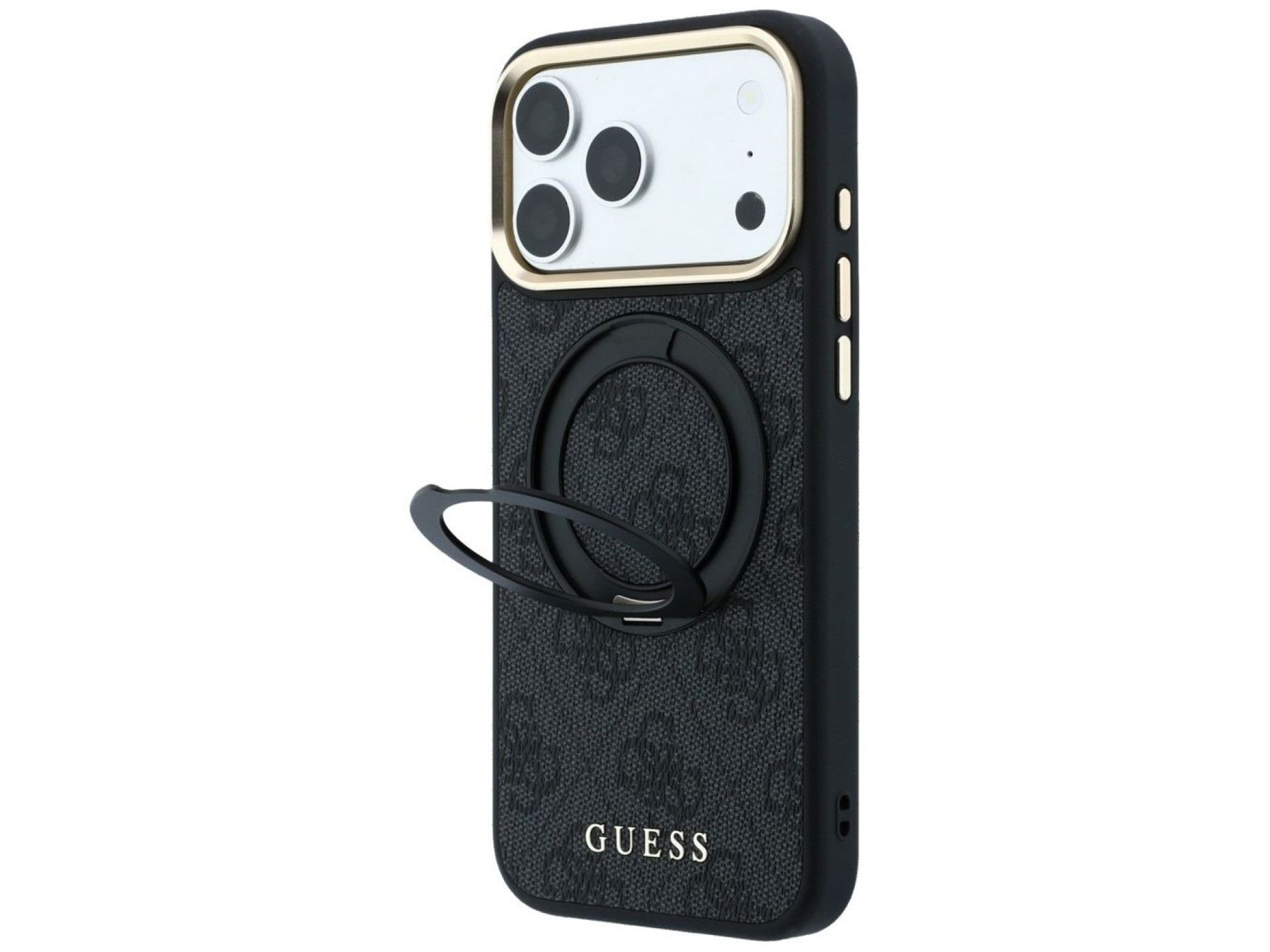 Capa Guess Ring Stand 360 4G Classic Logo MagSafe para iPhone 17 Pro Max / 18 Pro Max - Preta