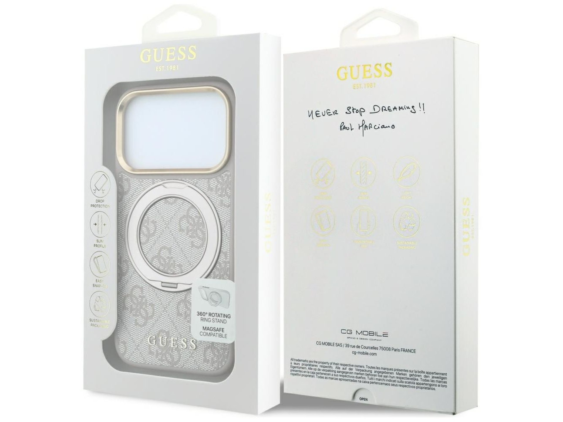 Guess Ring Stand 360 4G Classic Logo MagSafe Case for iPhone 17 Pro Max / 18 Pro Max - Pink